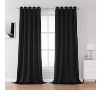 DUALIFE Lot de 2 Rideaux isolants Thermiques occultants et éco-énergétiques à œillets, Unis pour Chambre à Coucher et Salle à Manger, 305 x 152 cm (L x l), Noir