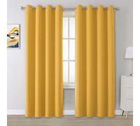 DUALIFE Lot de 2 rideaux isolants thermiques occultants et obscurcissants à œillets sur la partie supérieure, unis, pour chambre à coucher et salon, 213 x 132 cm (L x l), jaune