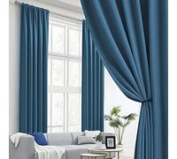 DUALIFE Lot de 2 Rideaux occultants à Isolation Thermique avec Languette arrière/Passe-Tringle pour Salon (132 x 304 cm, Bleu Nuit)