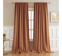 DUALIFE Lot de 2 Rideaux occultants Extra Longs de 335 cm avec Poche à Languette arrière, Isolation Thermique, écoénergétique, Rideaux de Porte coulissante pour Salon, 132 x 335 cm, Marron-Orange