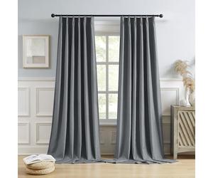 DUALIFE Lot de 2 Rideaux occultants Extra Longs plissés avec Pattes arrière avec Crochets - Isolation Thermique - 101,6 cm de Large x 304,8 cm de Long - Gris