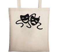 Duality of Man Theater Masks Sac fourre-tout en coton écologique naturel Beige