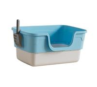 Dualoai Bac à Litière Chat Ouvert Bain Sanitaire Bord Élevé Entrée Frontale Pratique PP Nettoyage Aisé Conçu pour Chats Appartements, Bleu