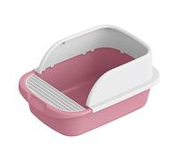 Dualoai Bac à Sable Rehausseur pour Chat, Toilettes Semi-fermées Résistantes Aux éclaboussures, Bac à Litière pour Animaux de Compagnie à Dessus Ouvert pour T, Rose, Je