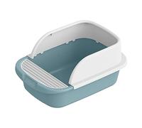 Dualoai Bac à Sable Rehausseur pour Chat, Toilettes Semi-fermées Résistantes Aux éclaboussures, Bac à Litière pour Animaux de Compagnie à Dessus Ouvert pour T, Bleu, s