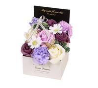 Dualoai Bouquet de Fleurs En Savon Artificiel Carnation Rose Pétales Arrangement Décoratif Parfumé Fonction Cadeau Convient à Fête Des Mères Anniversaire, violet