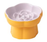 Dualoai Gamelle pour Chat, Bol pour Chat, Écuelle Surélevée Plat Anti-Glouton Récipient en Céramique avec Bord Haut Anti-Débordement Adapté pour Les Chatons et Chiots Fournit, Jaune Violet