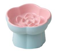 Dualoai Gamelle pour Chat, Bol pour Chat, Écuelle Surélevée Plat Anti-Glouton Récipient en Céramique avec Bord Haut Anti-Débordement Adapté pour Les Chatons et Chiots Fournit, Rose Bleu
