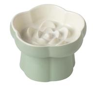 Dualoai Gamelle pour Chat, Bol pour Chat, Écuelle Surélevée Plat Anti-Glouton Récipient en Céramique avec Bord Haut Anti-Débordement Adapté pour Les Chatons et Chiots Fournit, Beige Vert