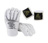 Dualoai Gants de Boxe Demi-Doigt Protecteurs MMA avec Paume Ouverte Mitaines Sport Respirantes pour Sac de Frappe Adaptés Hommes Femmes Adultes pour Entraînem, Squelette Blanc