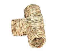 Dualoai Hamster Herbe Tunnel Paille Maison Nid Lapin Jouet Fournitures pour Animaux de Compagnie Lapin Tunnel Interactif Jouet pour Souris Gerbilles, Trois Ports