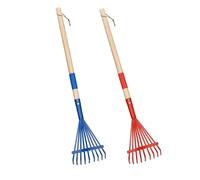 Dualoai Pack de 2 Accessoires Balai à Feuilles avec Manche En Bois, Râteau de Jardin pour Massifs de Fleurs