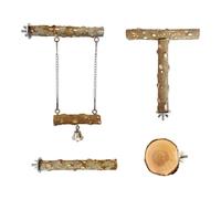 Dualoai Perchoir pour Perroquet, 4 Pièces, Jouets Suspendus en Bois pour Petits, Moyens et Grands Perroquets