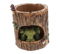 Dualoai Pot de Fleurs en Forme de Souche d'arbre, Porte-Stylo, Figurine Décorative en Résine, Jardinière pour Bureau, Terrasse, Salon, Jardin, Décoration, Grenouille