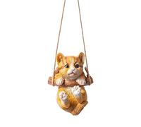 Dualoai Statue de Chat Balançoire Suspendue en Résine, Figurine de Jardin, Pendentif, Sculpture Animale, Décorative pour Salon, Intérieur, Chambre à Coucher, Orange