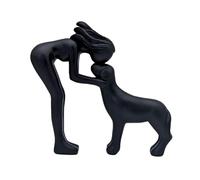 Dualoai Statue Femme et Chien Sculpture Animaux de Compagnie Figurine Résine Décoration Moderne Cadeau Mémoire Adaptée Décoration Maison Bureau Chambre, Noir