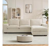 DUANDUAN Canapé d'angle Convertible 250 Cm avec Rangement, Sections Modulables, Charge USB Type-C, Housses Amovibles, Assise Moderne en Tissu Chenille Confortable, Couleur Beige pour Salon