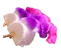 DUANGYMM Éventail de Danse du Ventre en Soie, Voile réel, Gauche + Droite(08,S-120cm-1pair(2pcs))