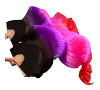 DUANGYMM Éventail de Danse du Ventre en Soie, Voile réel, Gauche + Droite(13,M-150cm-1pair(2pcs))