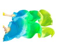 DUANGYMM Éventail de Danse du Ventre en Soie, Voile réel, Gauche + Droite(15,M-150cm-1pair(2pcs))