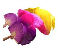 DUANGYMM Éventail de Danse du Ventre en Soie, Voile réel, Gauche + Droite(21,L-180cm-1pair(2pcs))