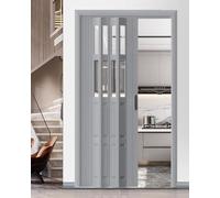 DUANHOZ Porte accordéon en Acrylique Gris sur Mesure pour Placard/Couloir de Cuisine, Porte Pliante avec poignée, Porte coulissante pour Garde-Manger (76 x 101 cm)