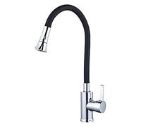 DUANHOZ Robinet de Cuisine Flexible Noir et Chrome, mitigeur d'eau Chaude et Froide, Robinet d'évier avec Tuyau, Bec rétractable, Design Moderne pour évier de Cuisine, installati