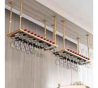 DUANHOZ Support à Verres à Pied Suspendu réglable, égouttoir à Verres à vin, 100 cm-200 cm, Support à Verres à vin de Plafond Noir/doré, Gain de Place, étagère à vin en Fer
