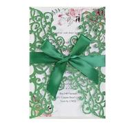 DUANSIYU Faire Part De Mariage Lettre D'invitation À Un Événement Heureux De Mariage En Poudre Papier D'oignon Vert Doré Carte Vœux Creuse Au Laser(Green)