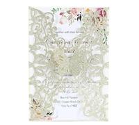 DUANSIYU Faire Part De Mariage Lot de 10/20/50 cartes d'invitation mariage avec papillon, carte à paillettes for fête d'anniversaire, vœux(Light Gold,10pcs)