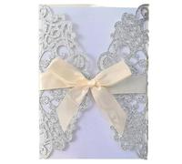 DUANSIYU Faire Part De Mariage Lot de 10 cartes d'invitation à paillettes avec ruban, vœux, mariage, invitation, fête, baptême, Bar Mitzvah, décoration(Silvery)