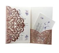DUANSIYU Faire Part De Mariage Lot de 20 cartes d'invitation mariage 5x7'' avec rubans bordeaux(LHH5545)