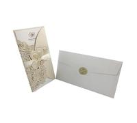 DUANSIYU Faire Part De Mariage Lot De 4 Cartes D'invitation Mariage Dorées Et Rouges Avec Cœur Rose À Personnaliser Ruban, Fournitures Fête(One Set Gold)