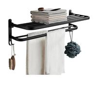 DUANSIYU Porte Serviette Salle De Bain Porte-Serviettes à Double Couche Support Mural Mobile Noir Support de Douche en Aluminium Porte Serviette(48CM-Double Layer-D2)