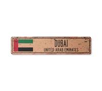 DUBAI ÉMIRATS ARABES UNIS Plaque de rue vintage Drapeau émirati Ville Pays Rustique