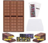 Dubaï Moule à chocolat en silicone extra profond pour 6 tableaux, set avec spatule + 100 sachets OPP, convient à un usage alimentaire, sans BPA, pour chocolats DIY, facile à nettoyer