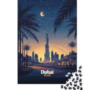 Dubai Skyline at Night De Fin D'année Puzzle en Bois, 1000 pièces | Puzzle 1000 pièces adulte : peut se faire seul ou se partager en famille ; pour une activité tranquille chez soi.