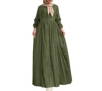 Dubaï Tenues pour femmes à manches longues Couleur unie Abaya Modeste Prière Islamique Robe Moyen-Orient Casual Caftan Élégant Coupe Ample Maxi Robe Style Dubaï Tenue, 01#_vert, XL