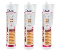 dubaust AMK24 Lot de 3 tubes de colle de montage universelle pour bois, polystyrène, pierre, moulures, moulures, colle acrylique, 511 g, blanc