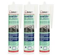 dubaust SAS24 Lot de 3 cartouches de silicone sanitaire élastiques résistants à l'humidité et à la moisissure pour salle de bain, cuisine, douche, pièces humides - Cartouche de 310 ml (transparent)