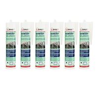 dubaust SAS24 Lot de 6 cartouches de silicone sanitaire élastiques résistantes à l'humidité et à la moisissure pour salle de bain, cuisine, douche, pièces humides - Cartouche de 310 ml - Blanc