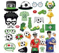 Dubbulon Accessoires Football - 25 Accessoires photobooth pour hayon avec bâton,Décoration Toile Fond d'image Jour Jeu d'accessoires Selfie thème Sports pour des