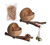Dubbulon Cage À Oiseaux - Nid D'oiseau en Coquille Noix Coco Naturelle, Cage Nid D'oiseau en Coquille Noix Coco, pour Perruche, Calopsitte, Conure, Canari, Pinson, Colombe, Hamster