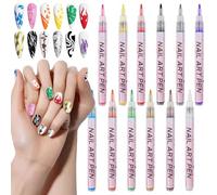 Dubbulon Marqueurs De Vernis À Ongles,Outil de Séchage Rapide avec Brosse de 12 Couleurs | 0,5mm Stylos Vernis À Ongles Gel,Pour Graffiti, Pointillage, Peinture, Coloriage sur Toile, Salon à