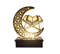 Dubbulon Ramadan Mubarak Decoration Lampe, Ornement en Bois Eid Mubarak, Ramadan Décorations Croissant LED Musulman, Pendentif Suspendu Étoile La Lune, Décor Table Fête Musulman