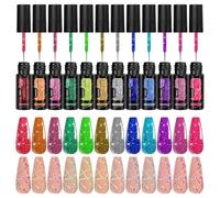 Dubbulon Vernis Gel Pailleté | Designs Pour Ongles Avec Douze Couleurs - Revêtement Réfléchissant à Tenue Longue pour Salon Fêtes Vacances Femmes Maison