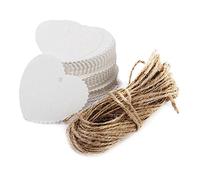 DUBENS Lot de 100 étiquettes cadeaux en papier kraft en forme de cœur - Étiquettes cadeaux en papier kraft - Étiquettes en papier kraft - Avec 10 m de ficelle de jute (blanc)