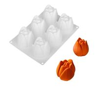 DUBENS Moule en silicone 3D pour gâteau mousse - 6 cavités - Design de bourgeons de tulipes pour des créations élégantes de desserts comme des gâteaux, des chocolats, de la glace, de la gelée et des