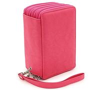 DUBENS Trousse à crayons 72 emplacements en cuir PU Grande capacité Trousse à crayons Trousse à maquillage Trousse multi-usages Crayons aquarelle Trousse d'écolier (Rose rouge)