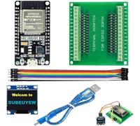 DUBEUYEW ESP32-DevKitC- V1 Carte de développement ESP32 Processeur de microcontrôleur Double Mode WiFi + Bluetooth Double cœur 2,4 GHz, avec Une Carte de dérivation+ Un câble Micro USB+ Un écran LED